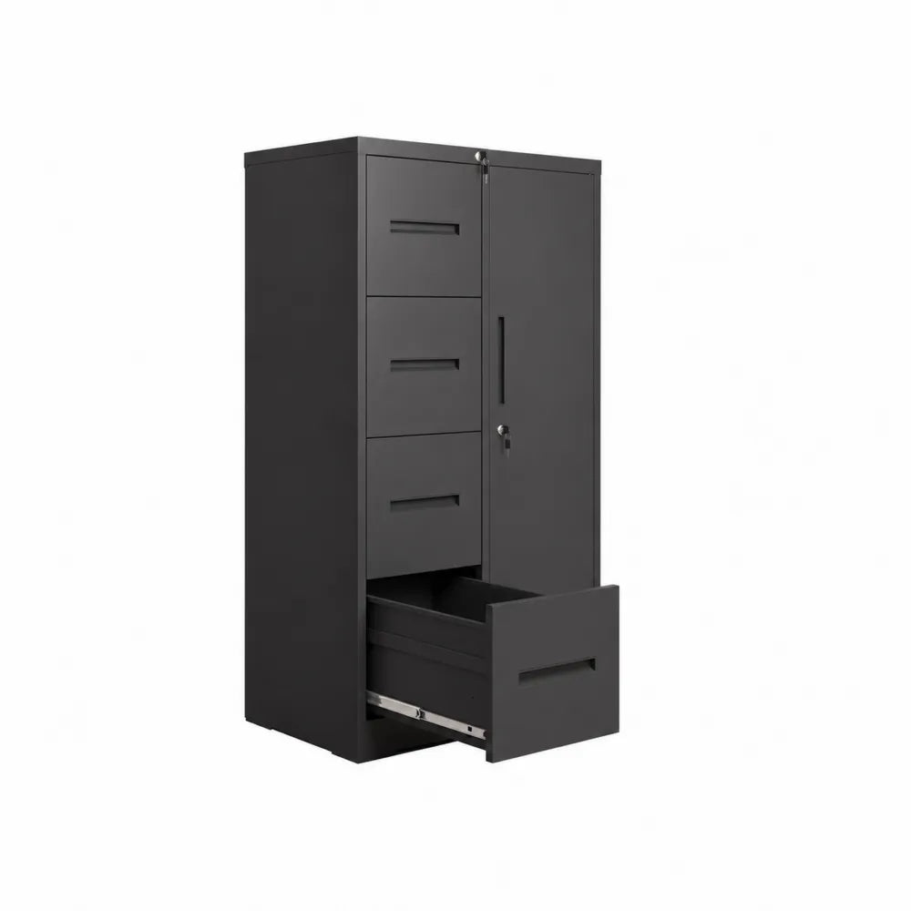 Metall Aktenschrank mit 4 Schubladen und Tür Stahl Schwarz 180x90x40 cm