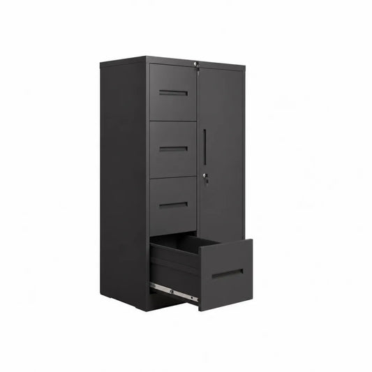 Metall Aktenschrank mit 4 Schubladen und Tür Stahl Schwarz 180x90x40 cm