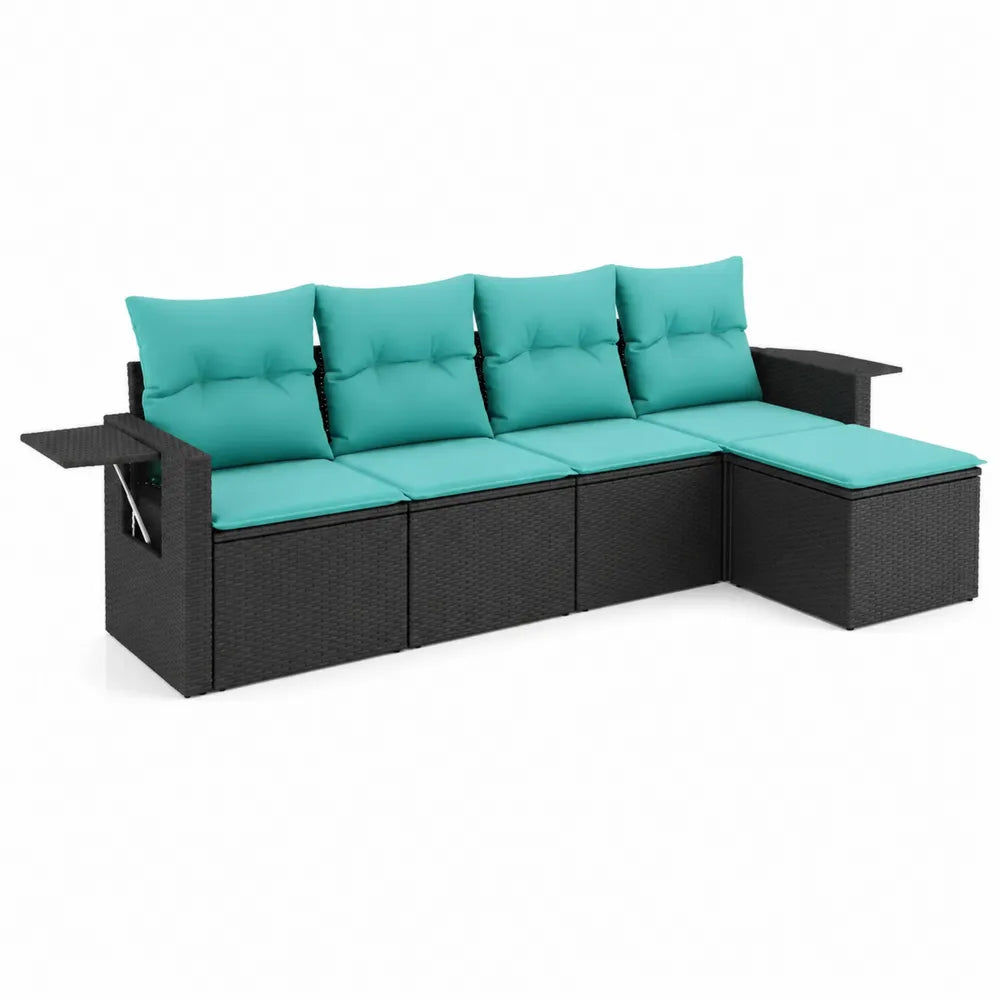 Garten-Ecksofa-Set aus Polyrattan mit Türkis Kissen