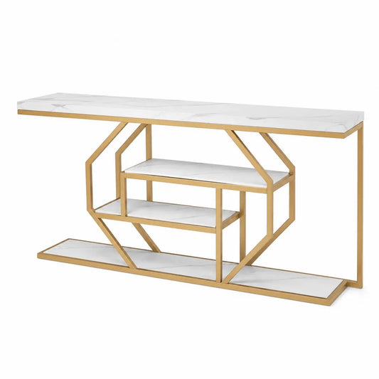 Konsolentisch mit Marmoroptik und Metallgestell Weiß/Gold 120cm